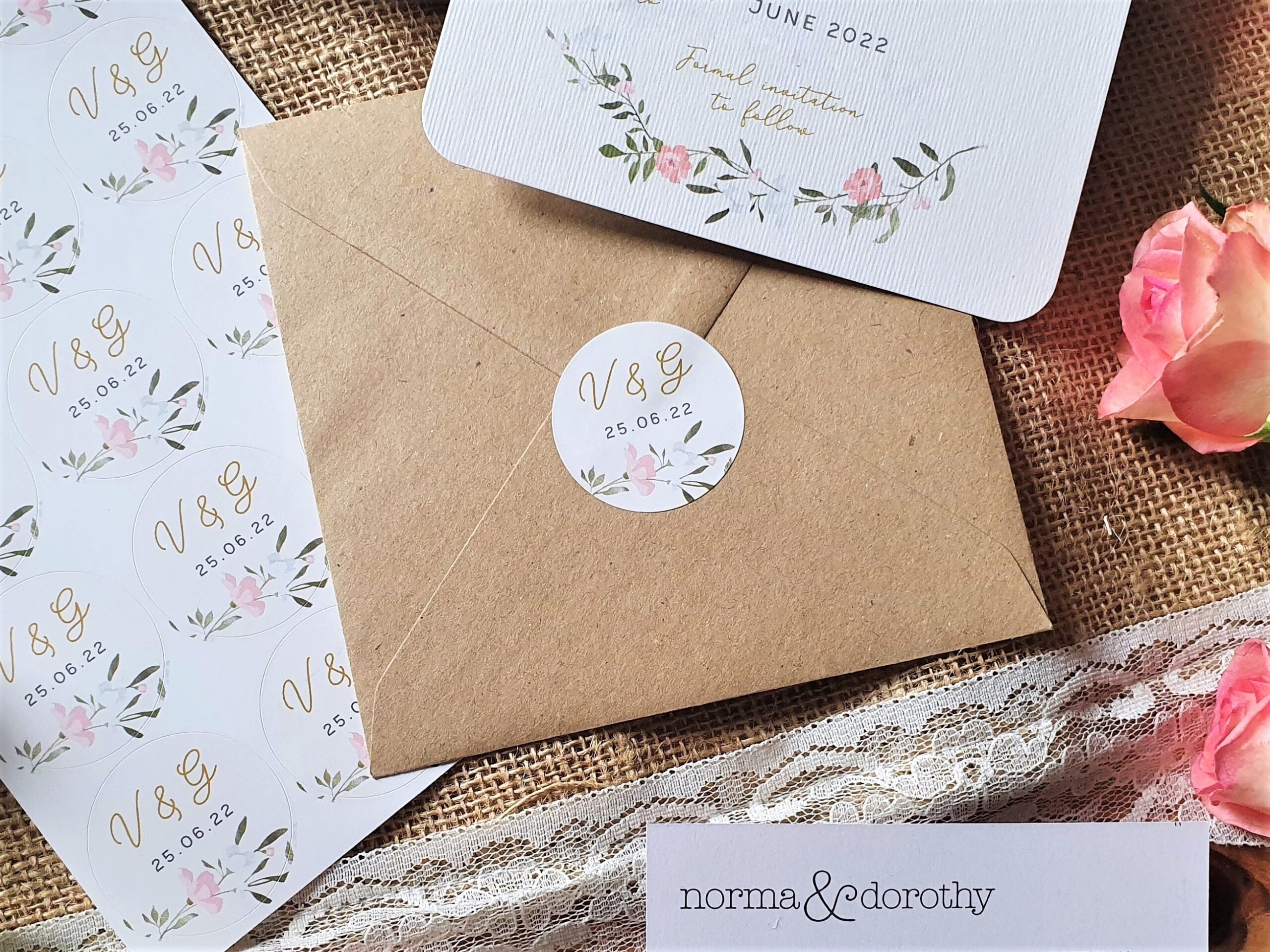 Norma and Dorothy save the date cards spring flowers