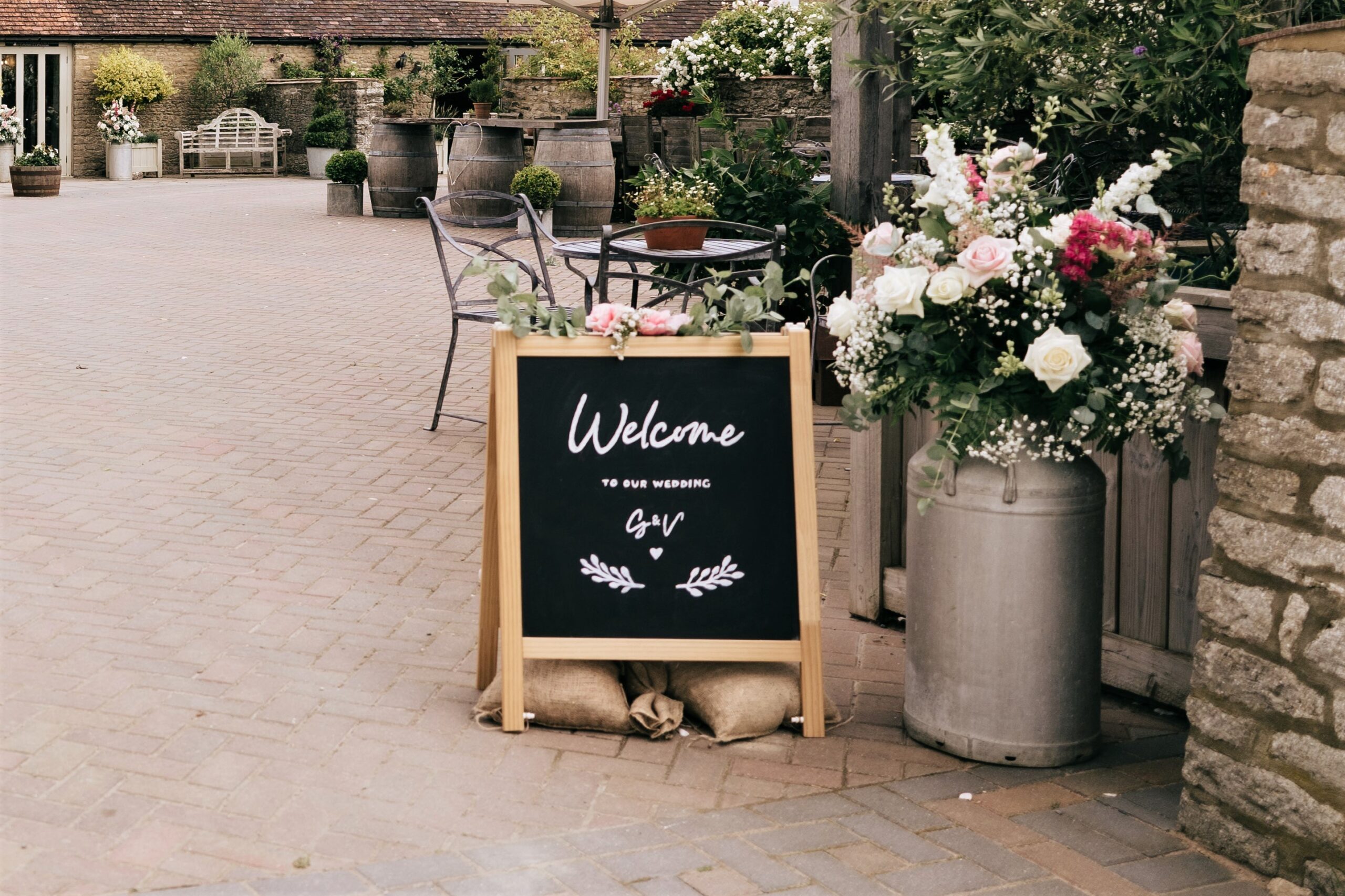 wedding decor at Stratton Court Barn